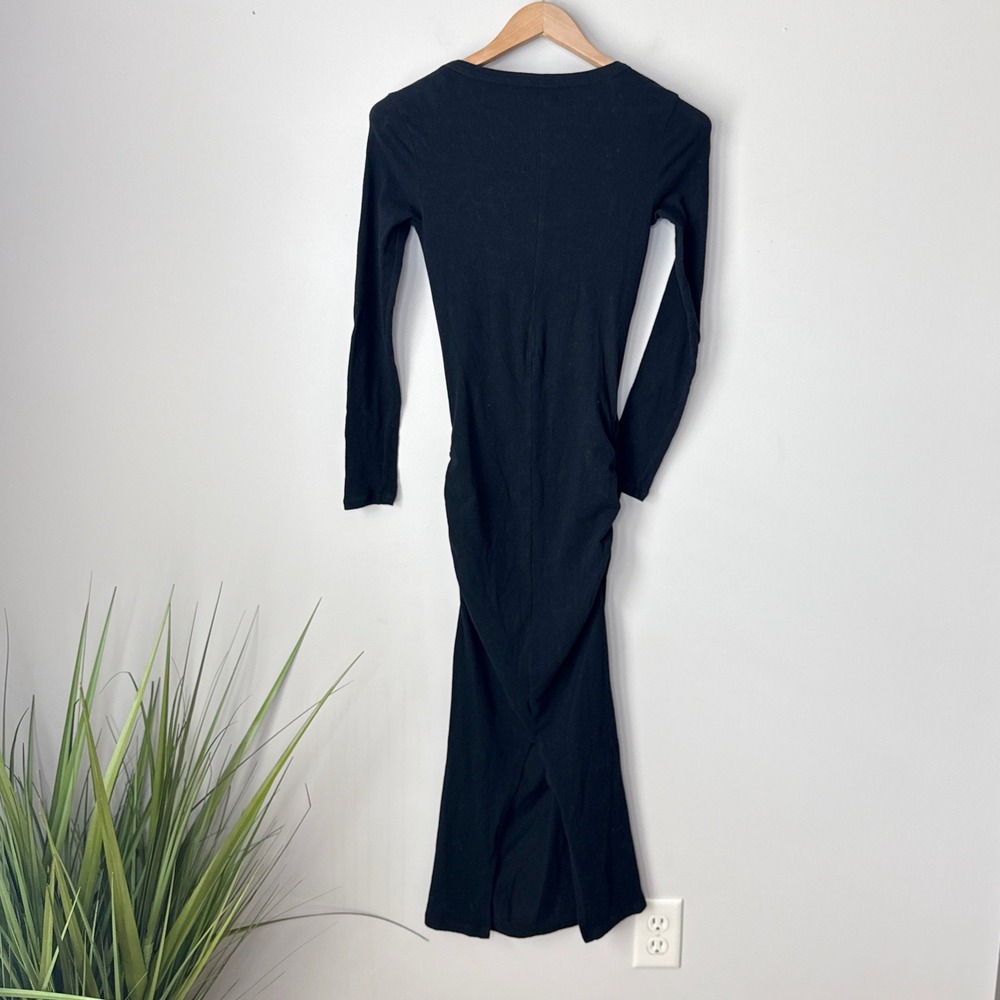 James Perse Black Skinny Split Ruched Maxi Dress Long Sleeve Size‎ 0 WMU6887 - Picture 6 of 10